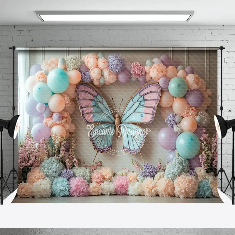 Aperturee Noble Fresh Butterfly Flowers Sweet Wedding Backdrop, 3X2FT(1MX0.6M), 14 USD, wedding backdrops, ENHD6K70-M
