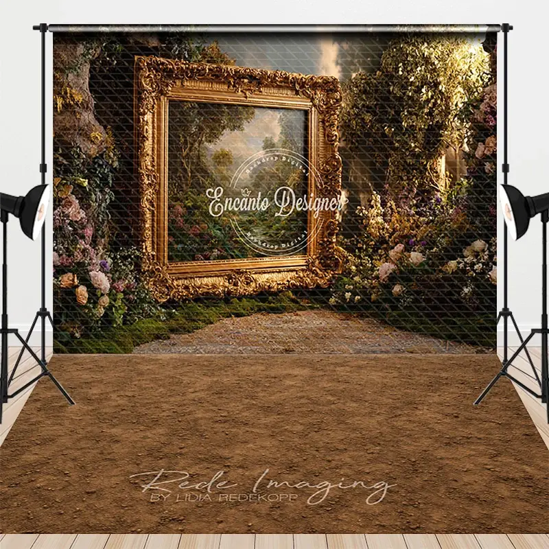 Aperturee Enchanted Garden with Ornate Gold Frame Combo Set Backdrop, for Maternity and Fine Art, Secret Garden Photo Shoots, 7 x 5 ft / 7 x 5 ft, 9