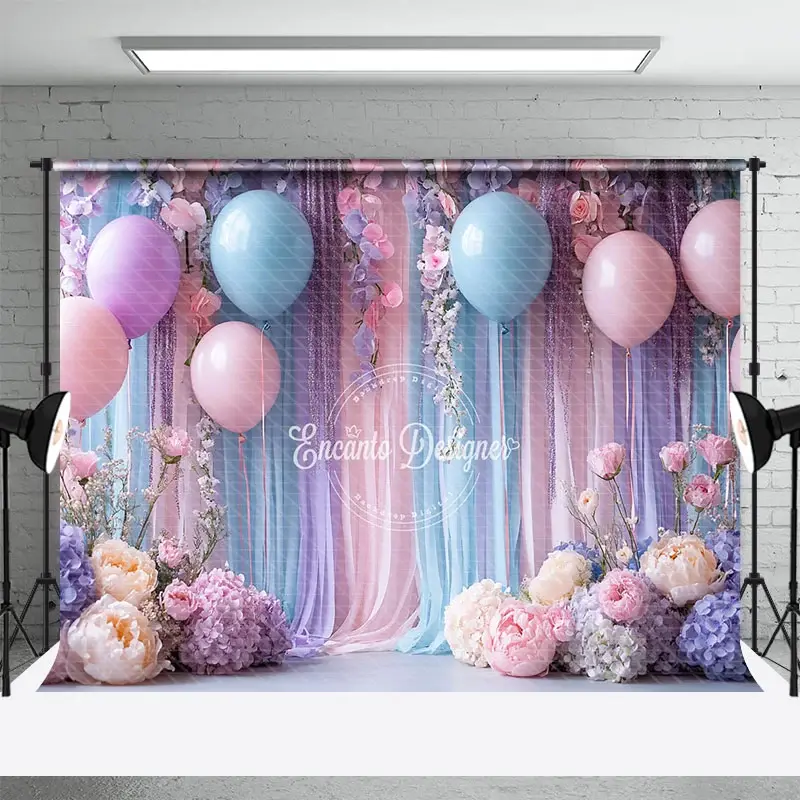 Aperturee Pastel Balloons and Floral Photography Backdrop, Pink and Blue Party Decor, Wedding or Baby Shower Background, 3x2ft (WxH), 14 USD, weddin