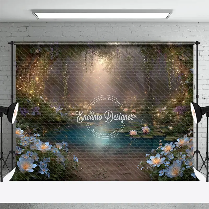 Aperturee Enchanted Forest Photography Backdrop with Magical Glowing Pond, Fairy Lights, Fairytale Photo Background, 3x2ft (WxH), 14 USD, forest bac