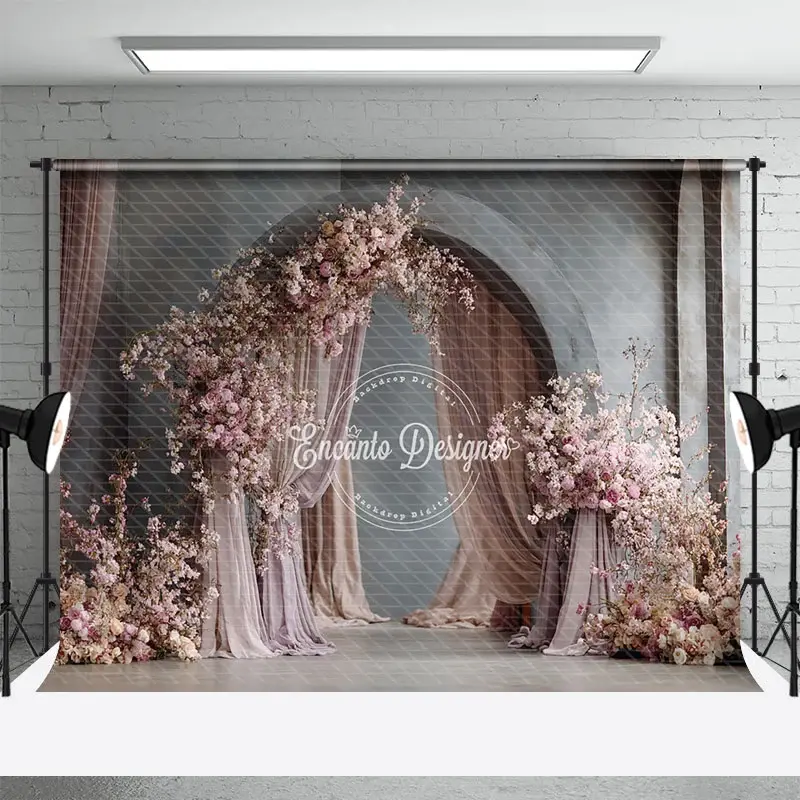 Aperturee Pink Cherry Blossom Arch Photography Backdrop, Draped Fabric for Spring Wedding, Romantic Photo Background, 3x2ft (WxH), 14 USD, wedding b