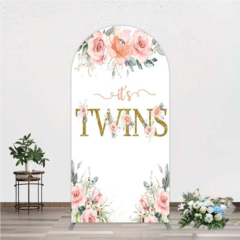 Aperturee Floral It's Twins Arch Backdrop with Pink Roses, Professional Baby Shower Photography Studio Background