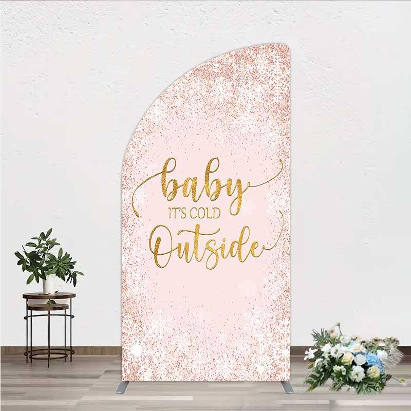 Aperturee Baby Its Cold Outside Half Moon Arch Backdrop, Pink Snowflake Winter Baby Shower Cover