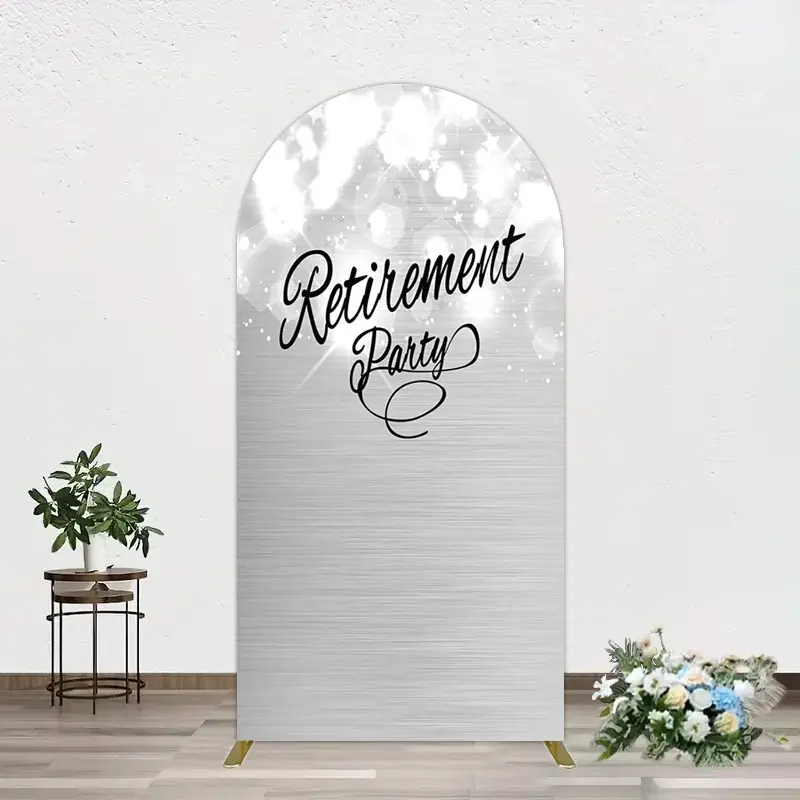 Aperturee Bokeh Silver Sparkle Retirement Party Arch Backdrop, 1.6 x 4 ft (0.5 x 1.2 m), 98.18 USD, arch backdrop kit, GAH0B437-AJ
