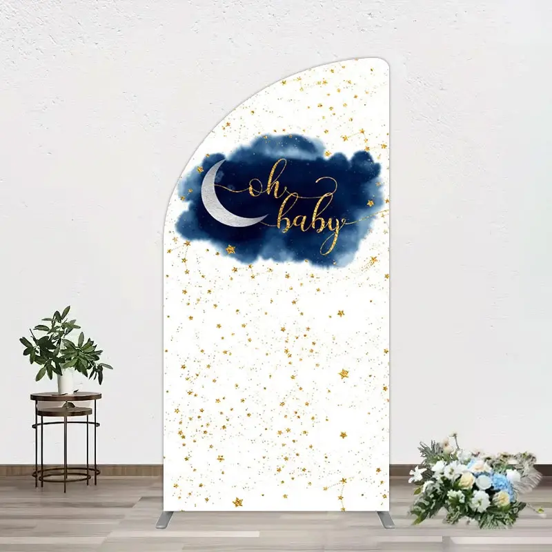 Aperturee Night Gold Stars Oh Baby Gender Reveal Half Moon Arch Backdrop, 1.6 x 4 ft (0.5 x 1.2 m), 98.18 USD, arch backdrop kit, GAH0B621YL-AJ