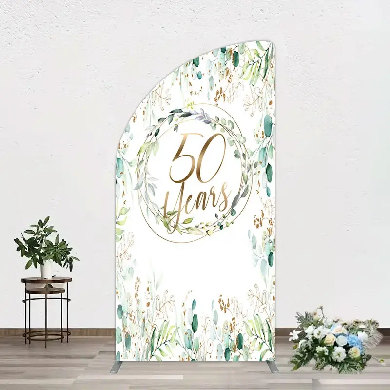 Aperturee Greenery Garland Anniversary 50 Years Half Moon Arch Backdrop, 1.6 x 4 ft (0.5 x 1.2 m), 98.18 USD, arch backdrop kit, GAH0B628YL-AJ