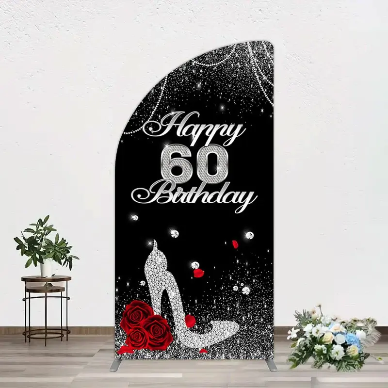 Aperturee Pearl Rose Heels Glitter 60th Birthday Half Moon Arch Backdrop, 1.6 x 4 ft (0.5 x 1.2 m), 98.18 USD, arch backdrop kit, GAH0B650YL-AJ
