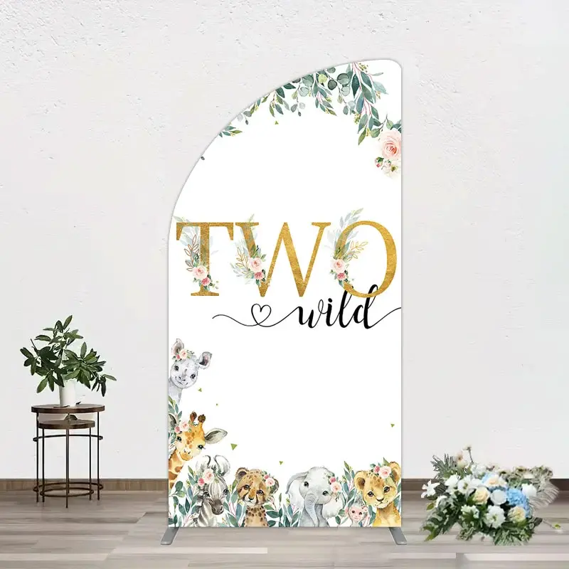 Aperturee Two Wild Animals Boy Birthday Half Moon Arch Backdrop, 1.6 x 4 ft (0.5 x 1.2 m), 98.18 USD, arch backdrop kit, GAH0B833YL-AJ