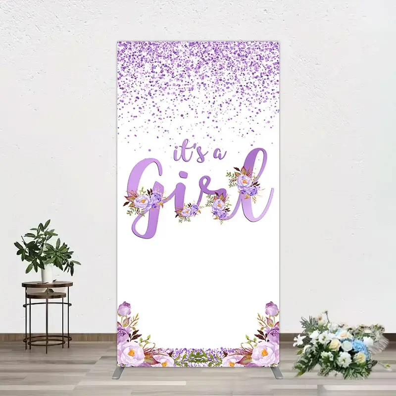 Aperturee Floral Lavender Sweet Girl Baby Shower Rectangle Backdrop, 1.6 x 4 ft (0.5 x 1.2 m), 98.18 USD, arch backdrop kit, GAH0B913CF-AJ