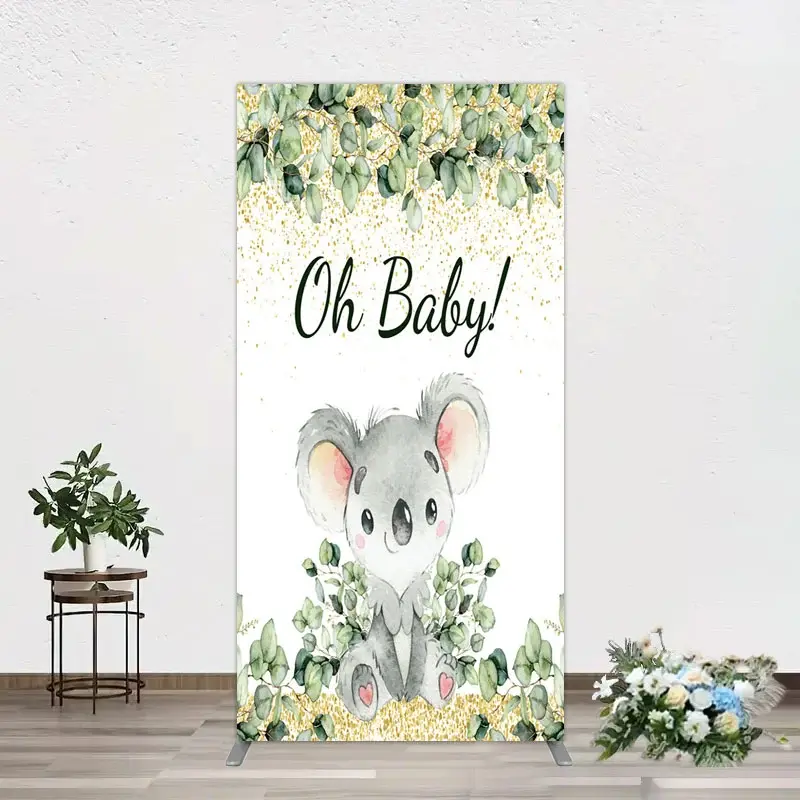 Aperturee Boho Green Glitter Koala Baby Shower Rectangle Backdrop, 1.6 x 4 ft (0.5 x 1.2 m), 98.18 USD, arch backdrop kit, GAH0C498CF-AJ