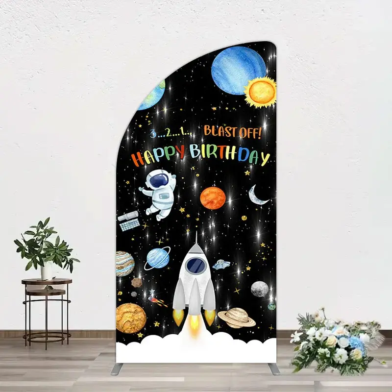 Aperturee Astronaut Galaxy Birthday Bash Off Half Moon Arch Backdrop, 1.6 x 4 ft (0.5 x 1.2 m), 98.18 USD, arch backdrop kit, GAH0D164YL-AJ