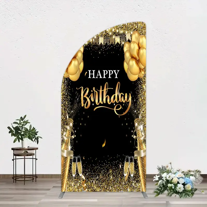 Aperturee Glitter Gold Balloon Flag Bokeh Black Half Moon Arch Backdrop, 1.6 x 4 ft (0.5 x 1.2 m), 98.18 USD, arch backdrop kit, GAH0D264YL-AJ