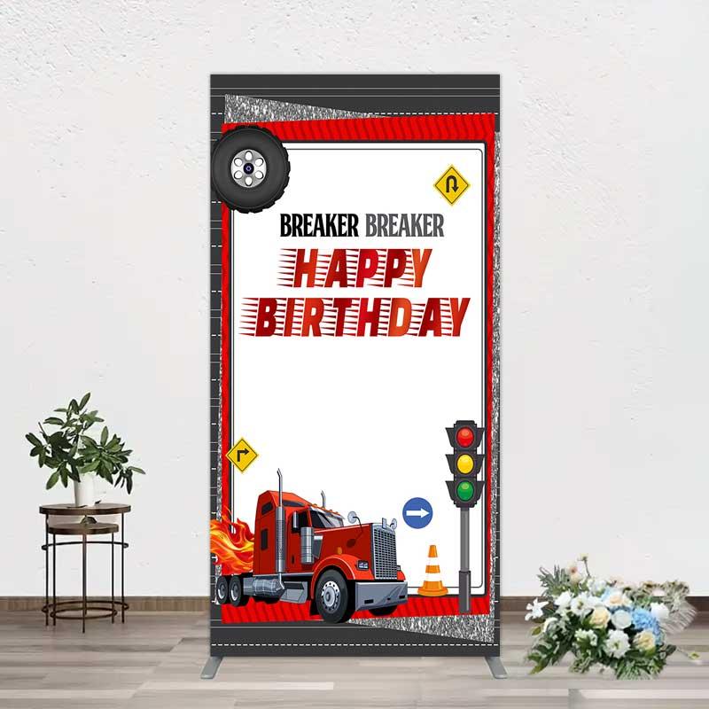Aperturee Red Semi Truck Arch Backdrop, Transportation Theme Prop, Arch Cover Background