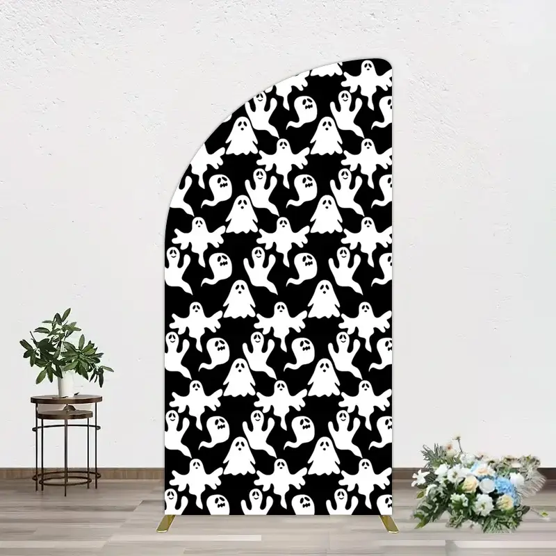 Aperturee Black White Scary Halloween Ghosts Half Moon Arch Backdrop, 1.6 x 4 ft (0.5 x 1.2 m), 98.18 USD, arch backdrop kit, GAYLA497YL-AJ