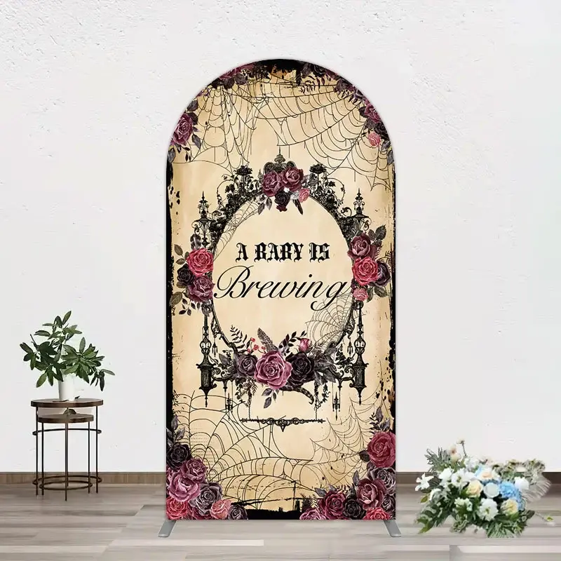 Aperturee Floral Spider Halloween Baby Shower Arch Backdrop, 1.6 x 4 ft (0.5 x 1.2 m), 98.18 USD, arch backdrop kit, GDMHD4Y78-AJ