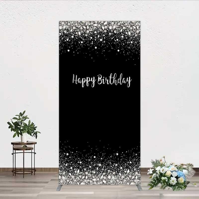 Aperturee Arch Backdrop Silver Diamonds Glitz, Black Background Sparkle Happy Birthday Arch Cover, Jewelry Theme Prop
