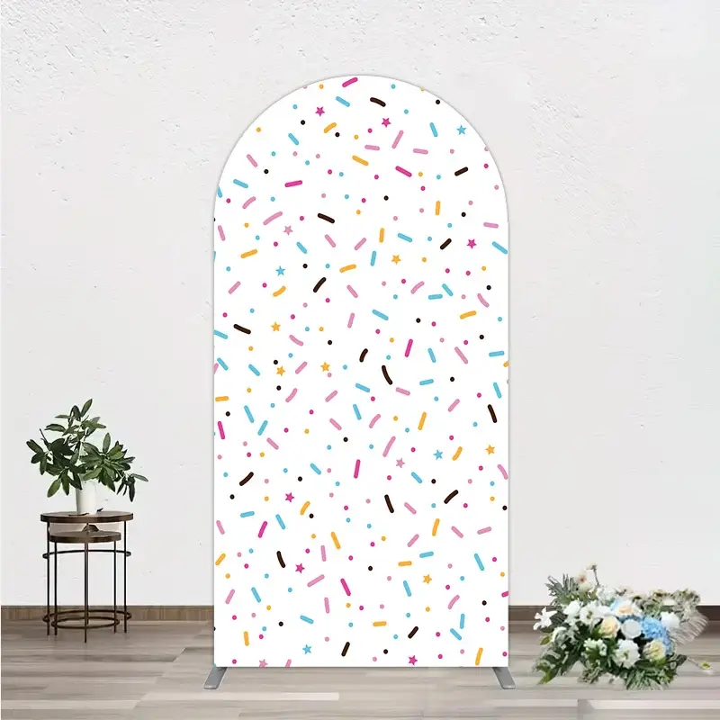 Aperturee Colorful Sprinkles Arch Backdrop White Confetti Donut Sweet Party Decor Studio Photo Prop