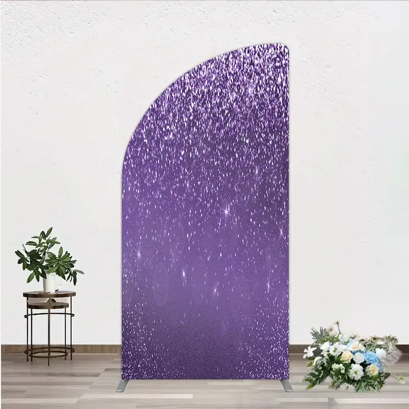 Aperturee Purple Glitter Sparkle Half Moon Arch Backdrop for Birthday or Wedding, Glam Bling Effect, Sweet 16 Party Photo Booth, 1.6x4ft (50x120cm)