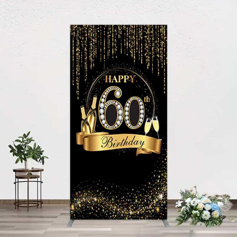 Aperturee Gold 60Th Birthday Women Birthday Rectangle Backdrop, 1.6x4ft (50x120cm), 98.18 USD, arch backdrop kit, GHJ07175CF-AJ