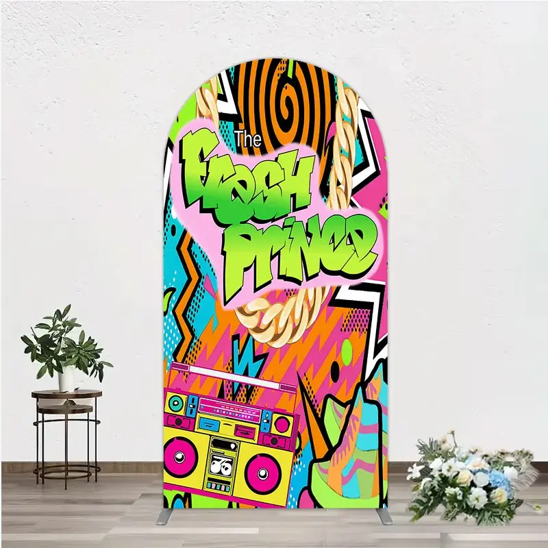 Aperturee 90s Hip Hop Themed Fresh Prince Arch Backdrop, Retro Graffiti Art for Baby Shower, Throwback Birthday Party Decor, 1.6x4ft (50x120cm)