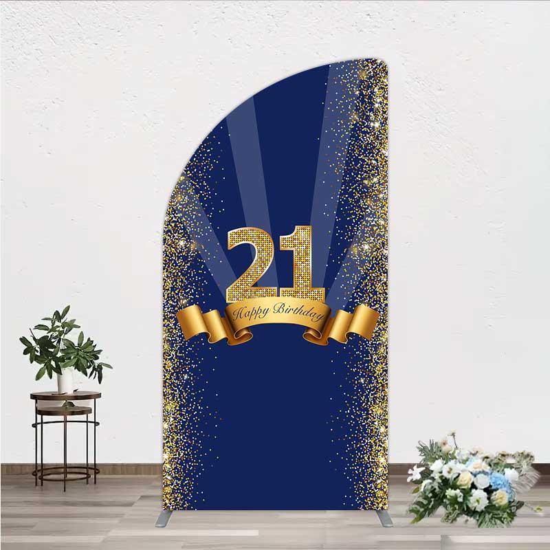 Aperturee 21st Happy Birthday Arch Backdrop Gold Glitter Number 21 on Navy Blue Background, Professional Studio Portrait Prop