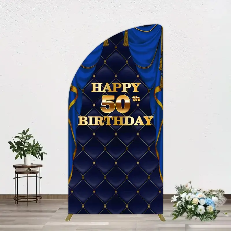Aperturee Royal Navy Curtain Happy 50th Birthday Half Moon Arch Backdrop, 1.6 x 4 ft (0.5 x 1.2 m), 98.18 USD, arch backdrop kit, GHJ07285YL-AJ