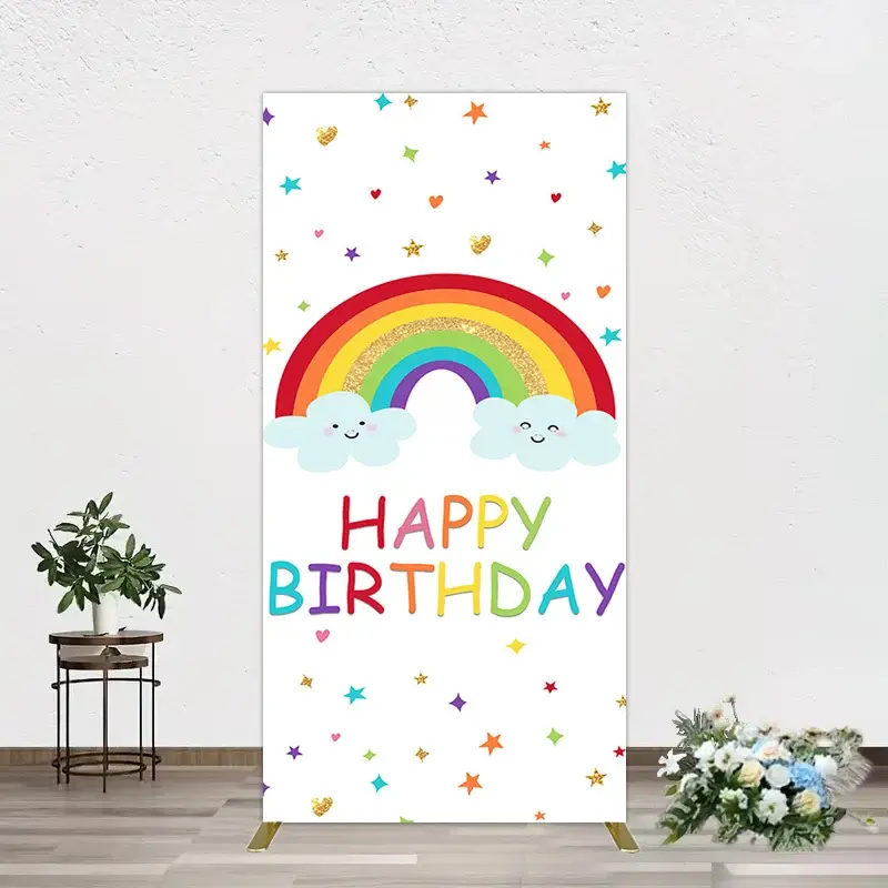 Aperturee Colorful Stars Rainbow Cloud Birthday Rectangle Backdrop, 1.6 x 4 ft (0.5 x 1.2 m), 98.18 USD, arch backdrop kit, GHJ07312CF-AJ