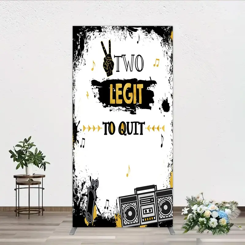 Aperturee Two Legit to Quit Birthday Rectangle Backdrop, Second Bday Hip Hop Party Banner, 90s Retro Boombox Photo Prop Decor, 1.6x4ft (50x1