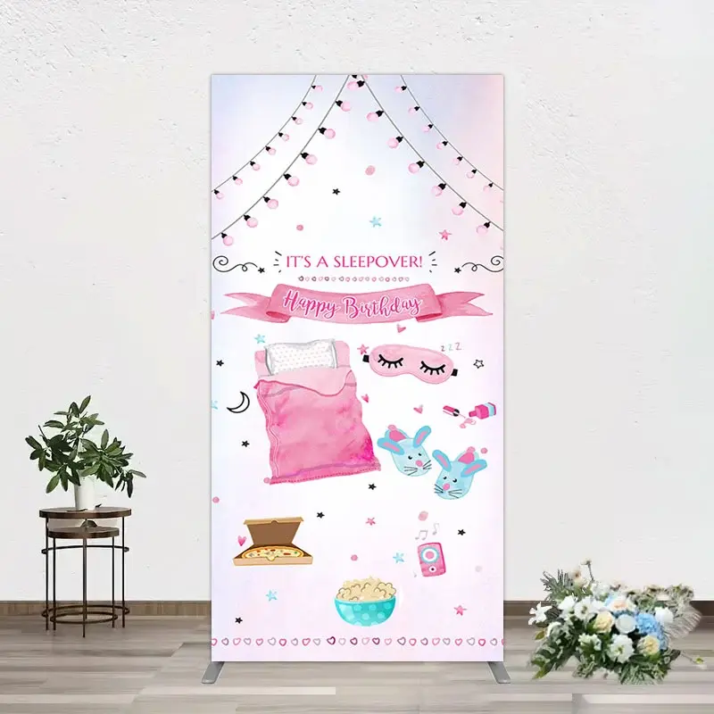 Aperturee Pink Sleepover Night Sweet Birthday Rectangle Backdrop, 1.6 x 4 ft (0.5 x 1.2 m), 98.18 USD, arch backdrop kit, GHJ07790CF-AJ