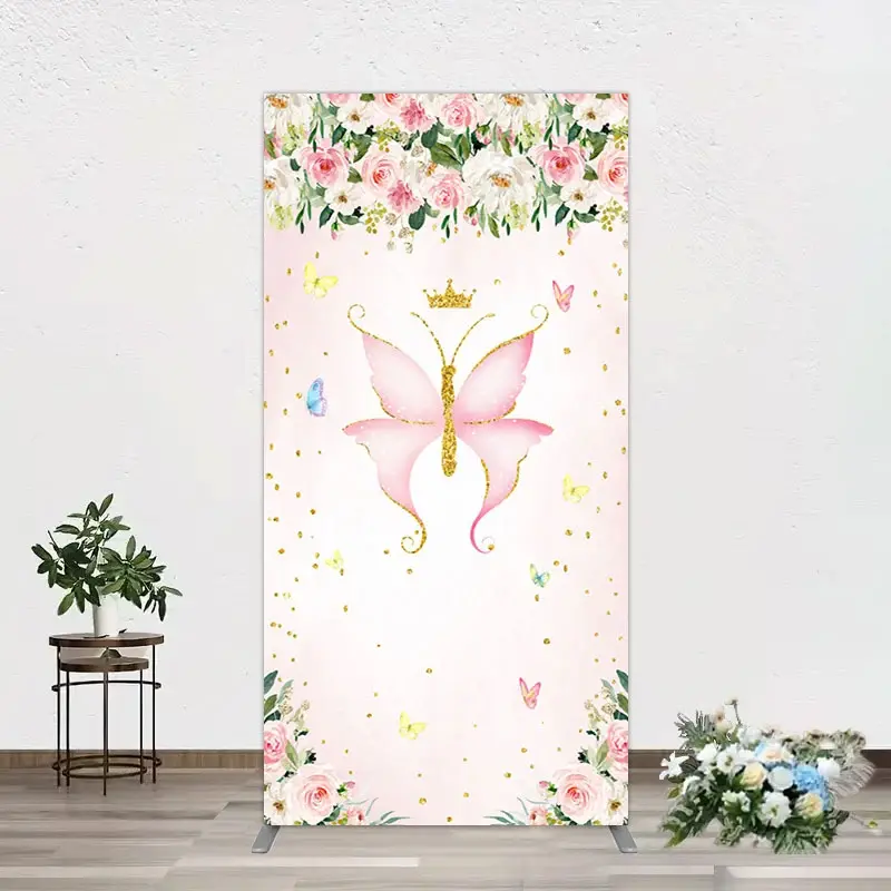 Aperturee Fairy Floral Pink Butterfly Birthday Rectangle Backdrop, 1.6 x 4 ft (0.5 x 1.2 m), 98.18 USD, arch backdrop kit, GHJ07807CF-AJ