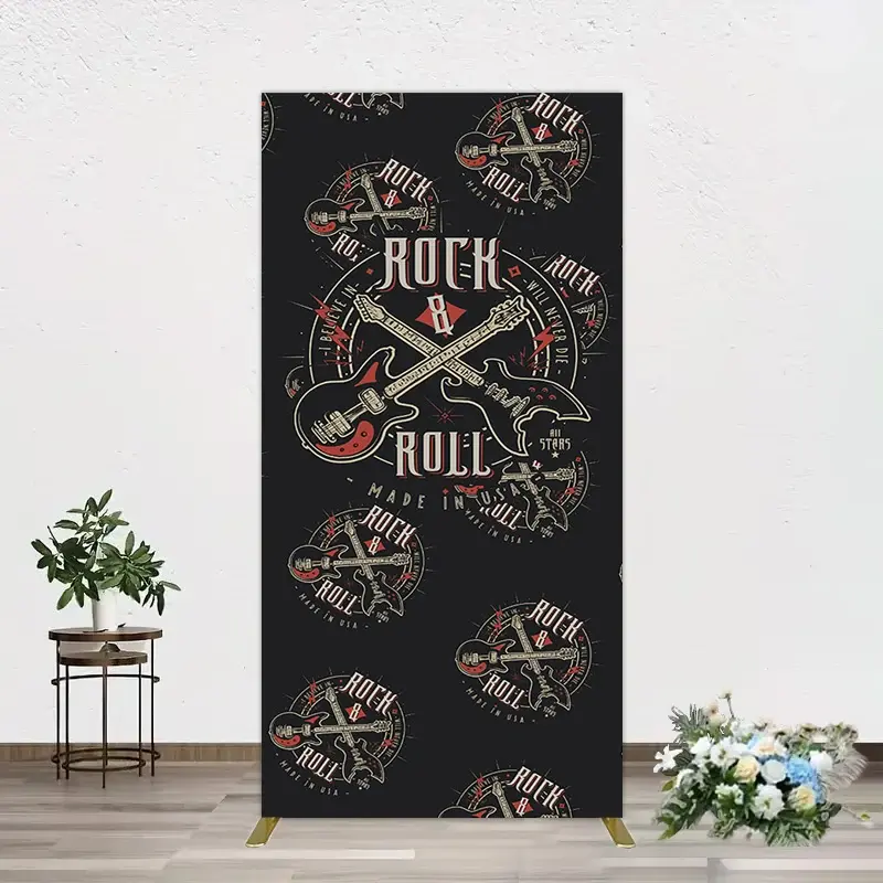 Aperturee Black Rock Roll Logo Birthday Party Rectangle Backdrop, 1.6 x 4 ft (0.5 x 1.2 m), 98.18 USD, arch backdrop kit, GJWHD3Q09CF-AJ
