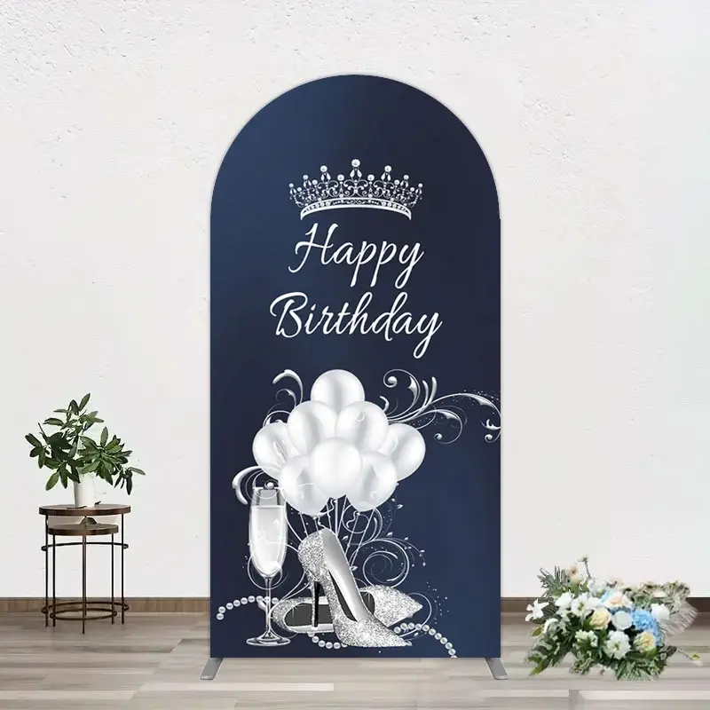 Aperturee Navy Blue Silver Crown Happy Birthday Arch Backdrop, 1.6 x 4 ft (0.5 x 1.2 m), 98.18 USD, arch backdrop kit, GLH0C510-AJ