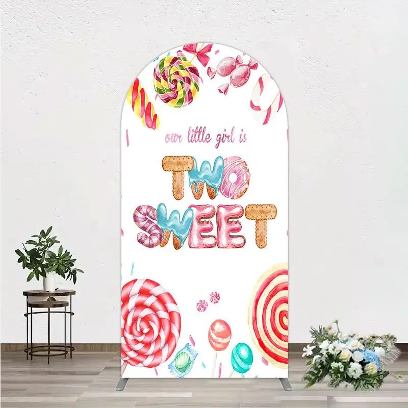 Aperturee Two Sweet Birthday Arch Backdrop Watercolor Donut Candy Party Decoration Girl 2nd Birthday Background Photo Prop