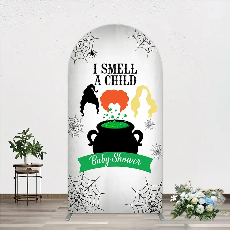 Aperturee I Smell a Child Halloween Baby Shower Arch Backdrop, Hocus Pocus Inspired Witch Sisters, A Baby is Brewing Decor, 1.6x4ft (50x120cm)