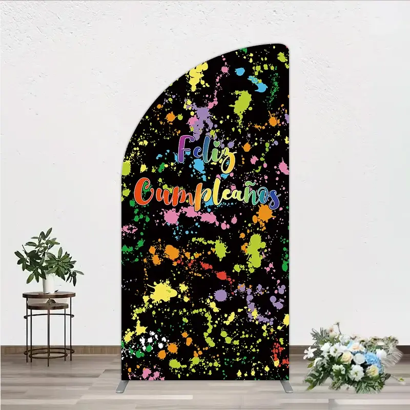 Aperturee Feliz Cumplea?os Half Moon Arch Backdrop Banner, Colorful Paint Splatter Party Decor, Spanish Happy Birthday Photo Prop, 1.6x4ft (50x1