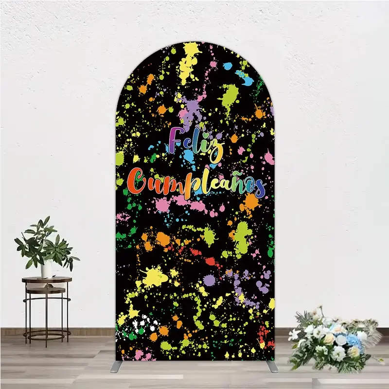Aperturee Feliz Cumplea?os Arch Backdrop Banner, Colorful Paint Splatter Party Decor, Spanish Happy Birthday Photo Prop, 1.6x4ft (50