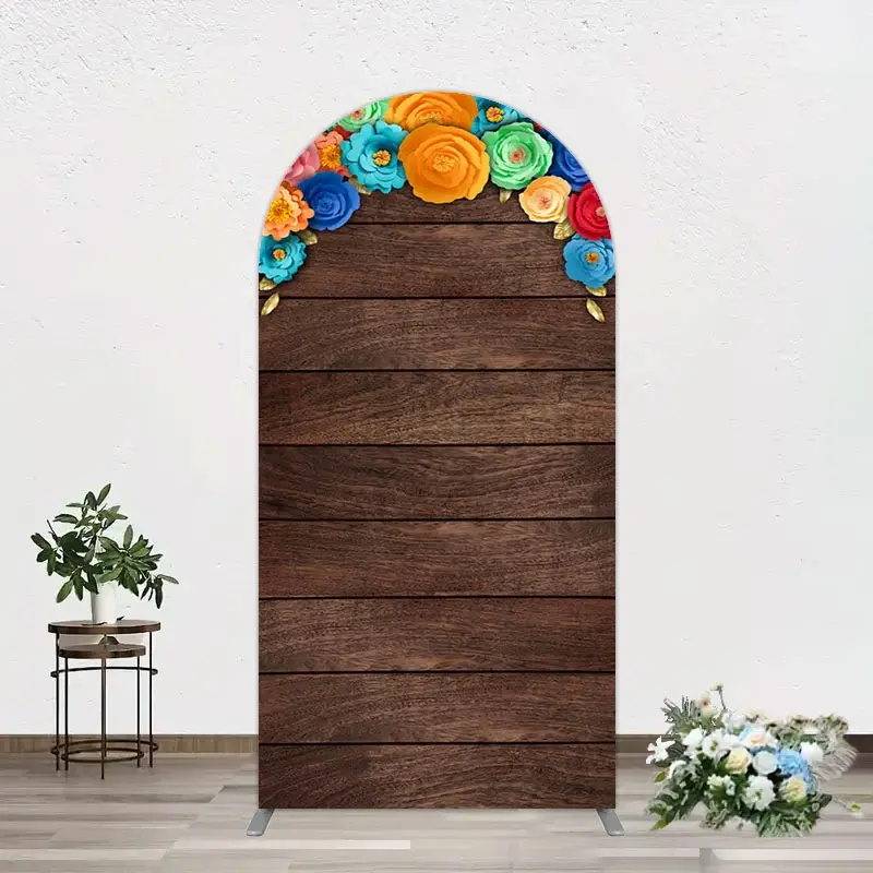 Aperturee Mexican Colorful Floral Wooden Birthday Arch Backdrop, 1.6 x 4 ft (0.5 x 1.2 m), 98.18 USD, arch backdrop kit, GLH0E834-AJ