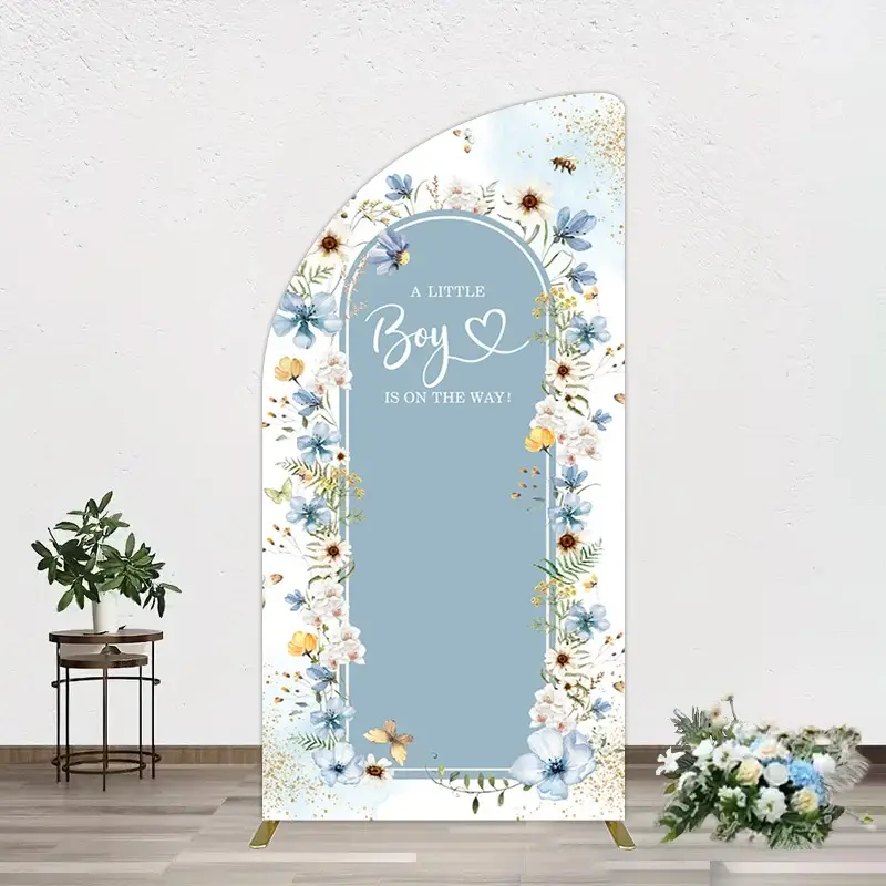 Aperturee Blue Floral Little Boy Baby Shower Half Moon Arch Backdrop, 1.6 x 4 ft (0.5 x 1.2 m), 98.18 USD, arch backdrop kit, GLH0G102YL-AJ
