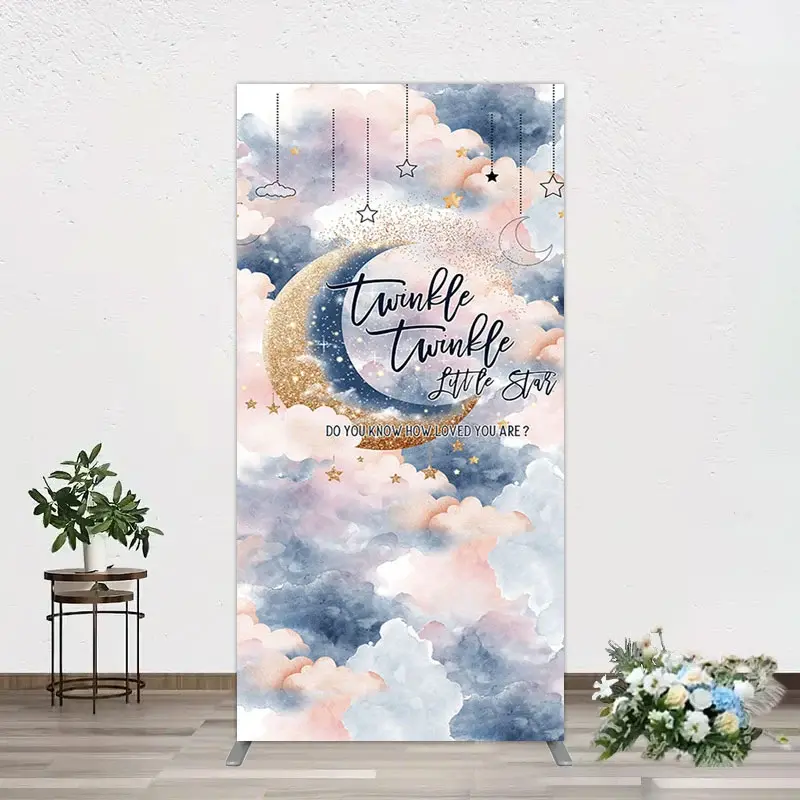 Aperturee Moon Night Twinkle Star Baby Shower Rectangle Backdrop, 1.6 x 4 ft (0.5 x 1.2 m), 98.18 USD, arch backdrop kit, GLH0G252CF-AJ