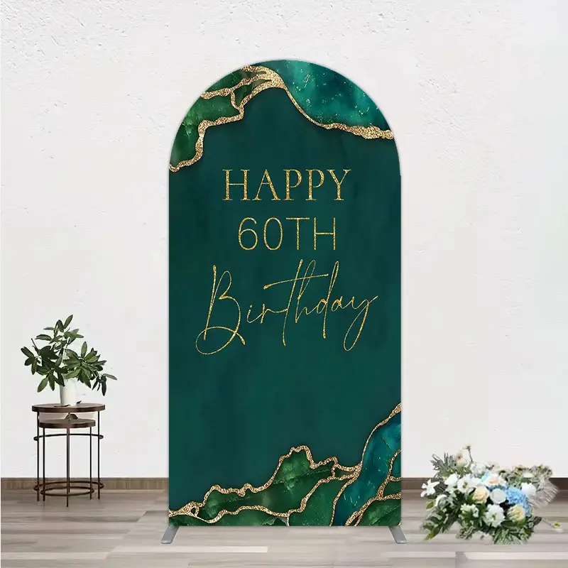 Aperturee Happy 60th Birthday Arch Backdrop Emerald Green Gold Marble Decoration Abstract Luxury Background Professional Prop