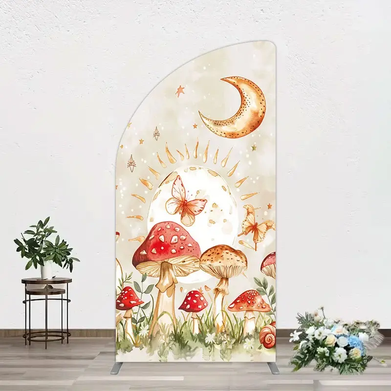 Aperturee Mushroom Cartoon World Day And Night Half Moon Arch Backdrop, 1.6 x 4 ft (0.5 x 1.2 m), 98.18 USD, arch backdrop kit, GXQHD1X35YL-AJ