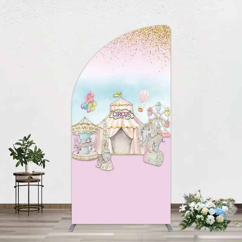Aperturee Sweet Pink Glitter Circus Birthday Half Moon Arch Backdrop, 1.6 x 4 ft (0.5 x 1.2 m), 98.18 USD, arch backdrop kit, GZH0C190YL-AJ