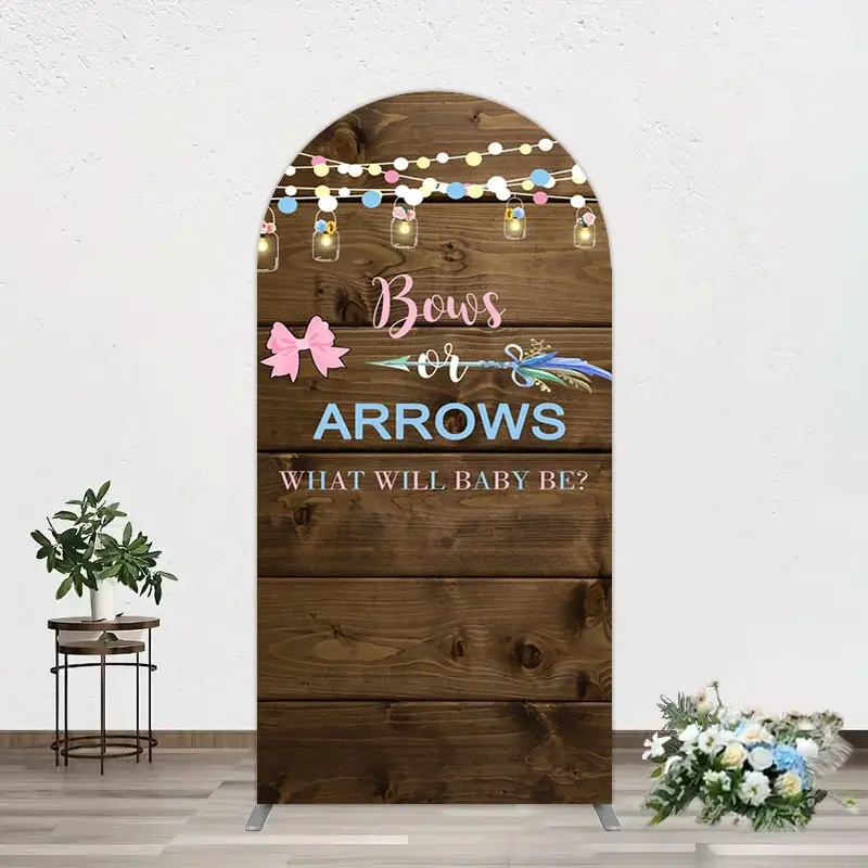 Aperturee Bows Or Arrows Wood Light Baby Shower Arch Backdrop, 1.6 x 4 ft (0.5 x 1.2 m), 98.18 USD, arch backdrop kit, GZH0C444-AJ