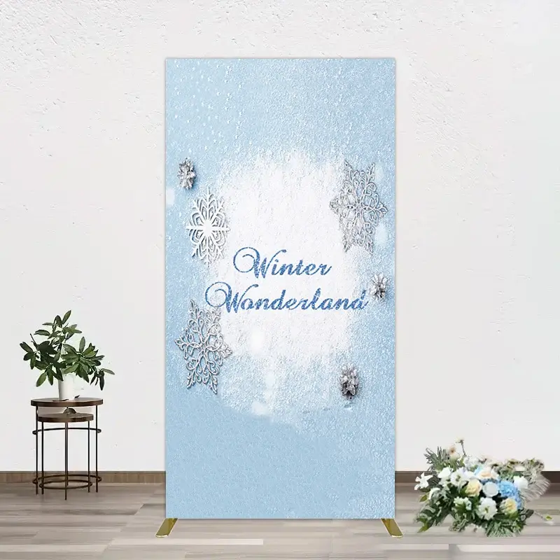 Aperturee Blue White Glitter Winter Wonderland Rectangle Backdrop, 1.6 x 4 ft (0.5 x 1.2 m), 98.18 USD, arch backdrop kit, GZH0D437CF-AJ