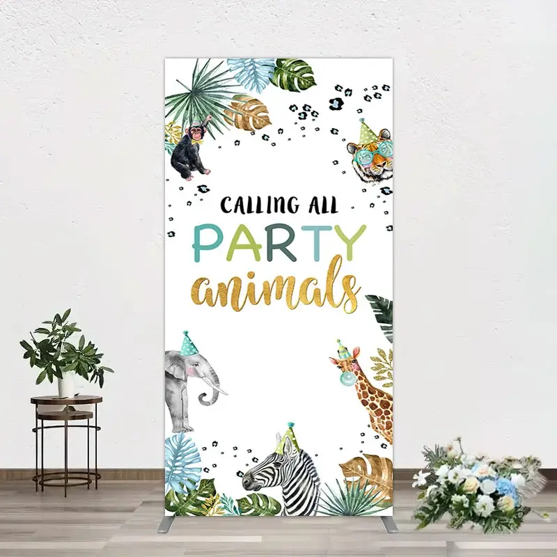 Aperturee Calling Party Animals Jungle Birthday Rectangle Backdrop, 1.6 x 4 ft (0.5 x 1.2 m), 98.18 USD, arch backdrop kit, GZH0D809CF-AJ