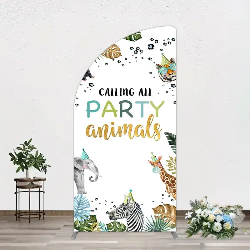 Aperturee Calling Party Animals Jungle Birthday Half Moon Arch Backdrop, 1.6 x 4 ft (0.5 x 1.2 m), 98.18 USD, arch backdrop kit, GZH0D809YL-AJ