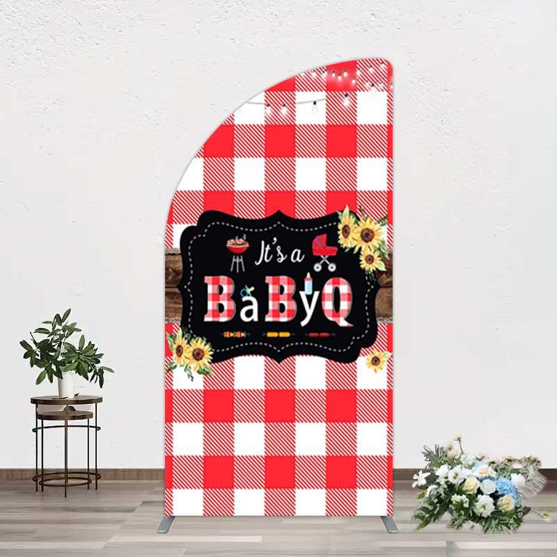 Aperturee Red Plaid Babyq Summer Baby Shower Half Moon Arch Backdrop, 1.6x4ft (50x120cm), 98.18 USD, arch backdrop kit, GZH0E843YL-AJ