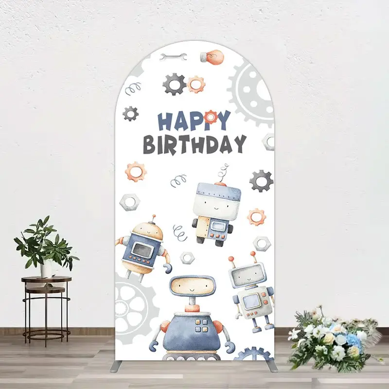Aperturee Cartoon Robot Lovely Happy Birthday Arch Backdrop, 1.6 x 4 ft (0.5 x 1.2 m), 98.18 USD, arch backdrop kit, GZH0E855-AJ