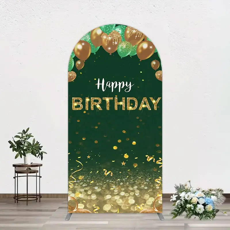 Aperturee Glitter Gold Green Balloons Birthday Arch Backdrop, 1.6 x 4 ft (0.5 x 1.2 m), 98.18 USD, arch backdrop kit, GZH0F410-AJ