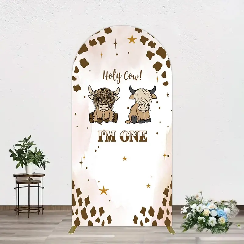Aperturee Coffee Cow Pattern Im One Birthday Arch Backdrop, 1.6 x 4 ft (0.5 x 1.2 m), 98.18 USD, arch backdrop kit, GZH0F528-AJ
